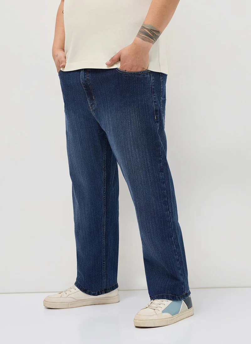 أوربانو فاشن Urbano Plus Men's Blue Straight Fit Washed Denim Jeans Stretchable